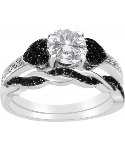 His and Hers 3 Piece Trio Sterling Silver Black Titanium Wedding Band Engagement Ring Set Her 06-His 11 $46.55 Sets