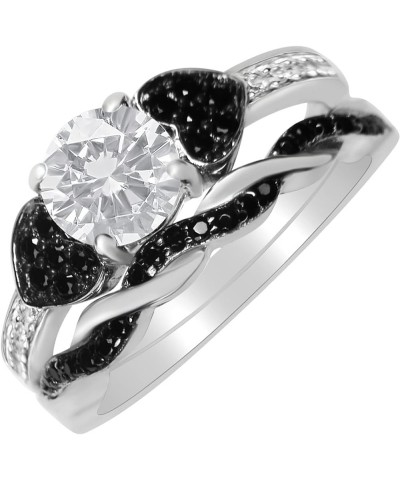 His and Hers 3 Piece Trio Sterling Silver Black Titanium Wedding Band Engagement Ring Set Her 06-His 11 $46.55 Sets