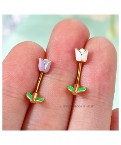 Tulip Rook Piercing Jewelry Flower Rook Earrings for Women Eyebrow Rings 16g Curved Barbell Snug Tragus Piercing Jewelry Cart...