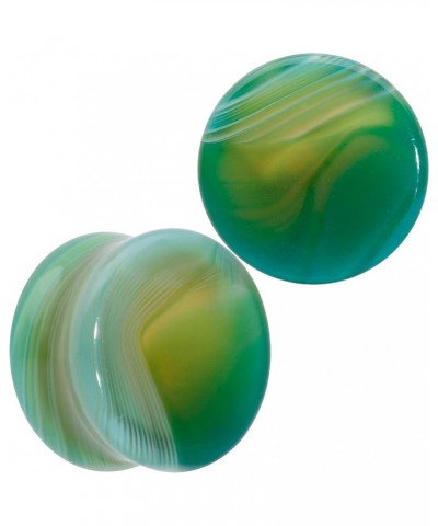 Womens 2PC Green Line Agate Stone Saddle Plugs Double Flare Plug Ear Plug Gauges Set of 2 19mm (3/4") $8.69 Body Jewelry