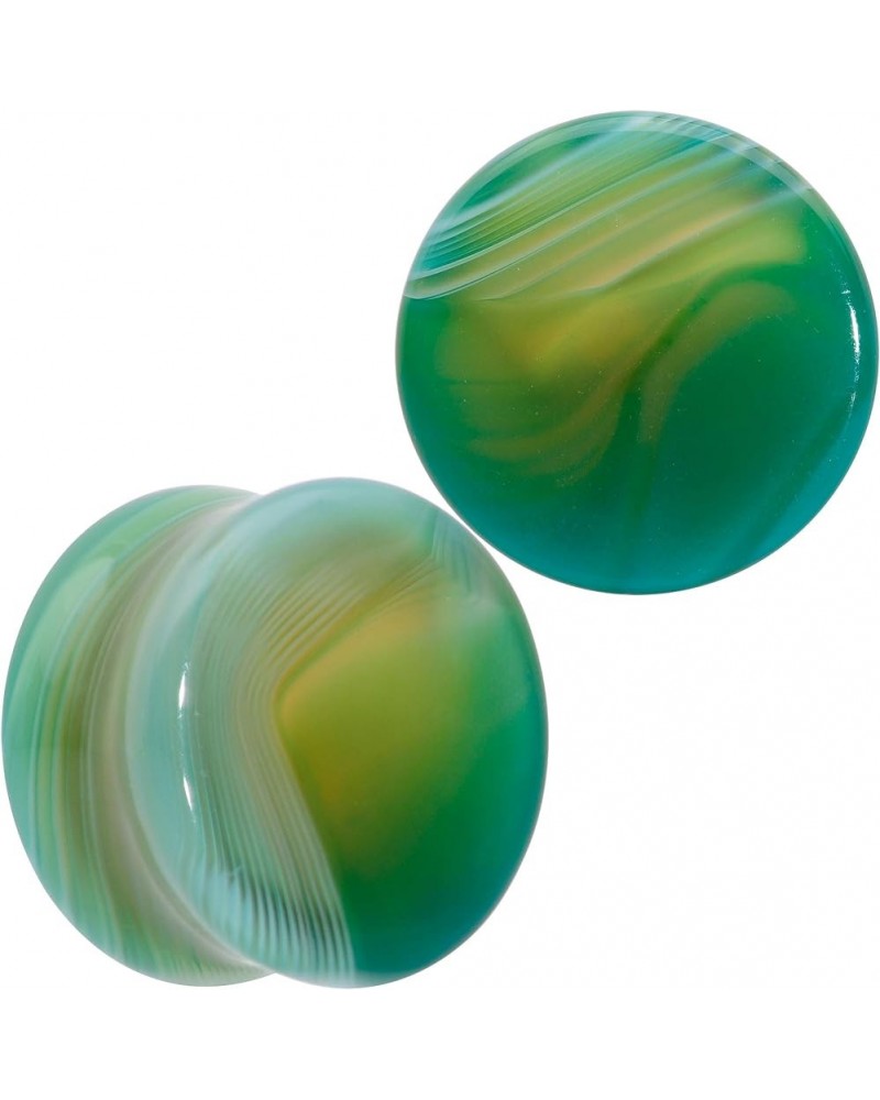 Womens 2PC Green Line Agate Stone Saddle Plugs Double Flare Plug Ear Plug Gauges Set of 2 19mm (3/4") $8.69 Body Jewelry