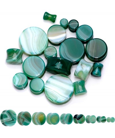 Womens 2PC Green Line Agate Stone Saddle Plugs Double Flare Plug Ear Plug Gauges Set of 2 19mm (3/4") $8.69 Body Jewelry