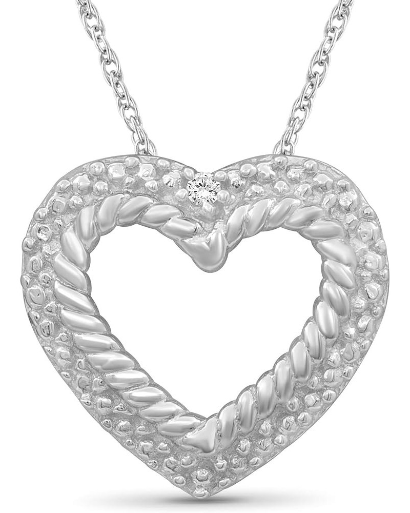 Sterling Silver (.925) & 14K Gold over Silver Heart Necklace with White Diamond Accent | Jewelry Pendant Necklaces for Women ...