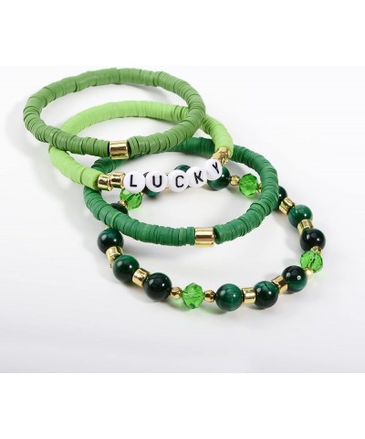 St. Patrick's Day Bracelet Green Bracelets for Women Stackable Inspirational Message Clay Bead Crystal Stone Beaded Stretch B...