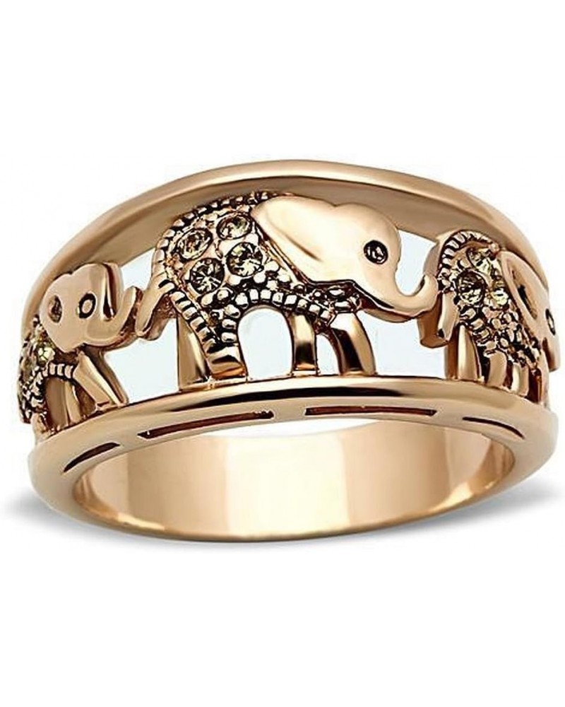 Elephant Rings Stainless Steel Yellow Crystal Women's Engagement Promise Ring $8.60 Rings