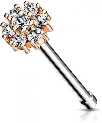 20GA Double Tiered CZ Flower Top 316L Surgical Stainless Steel Nose Bone Stud Rose Gold tone/Clear $7.05 Body Jewelry