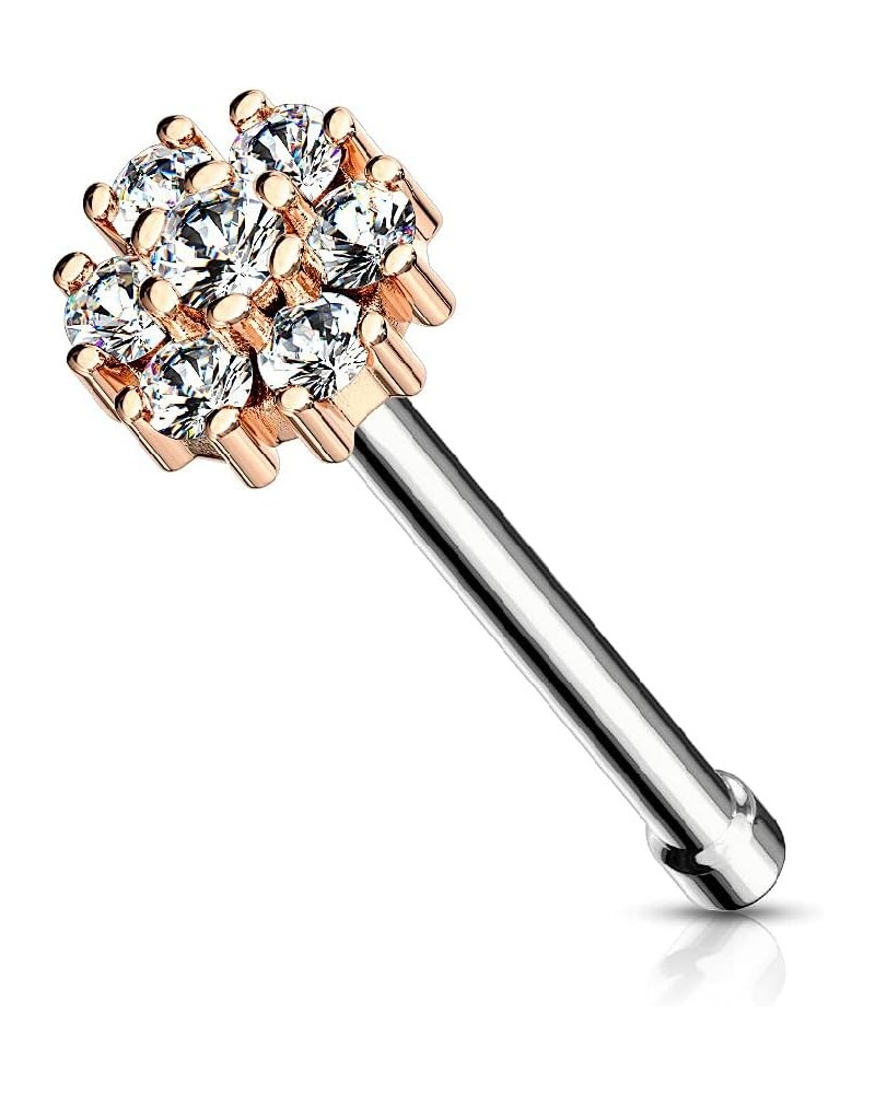 20GA Double Tiered CZ Flower Top 316L Surgical Stainless Steel Nose Bone Stud Rose Gold tone/Clear $7.05 Body Jewelry