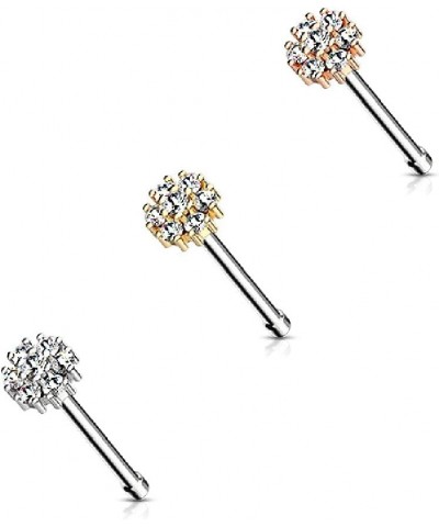 20GA Double Tiered CZ Flower Top 316L Surgical Stainless Steel Nose Bone Stud Rose Gold tone/Clear $7.05 Body Jewelry