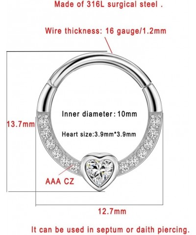 316L Surgical Steel Septum Rings 16g 10:Heart 16g 10mm $10.08 Others