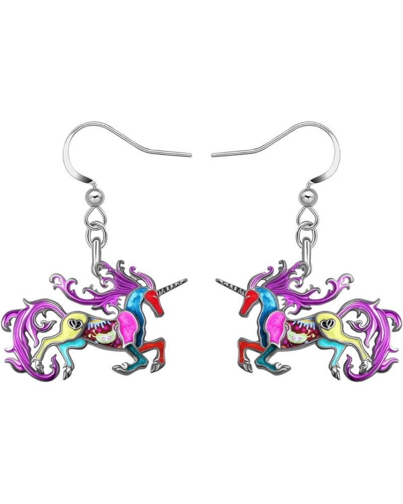 Enamel Alloy Cute Animal Unicorn Dangle Drop Earrings Novelty Horse Jewelry for Women Girls Ladies Gifts Charms Multi $9.68 E...