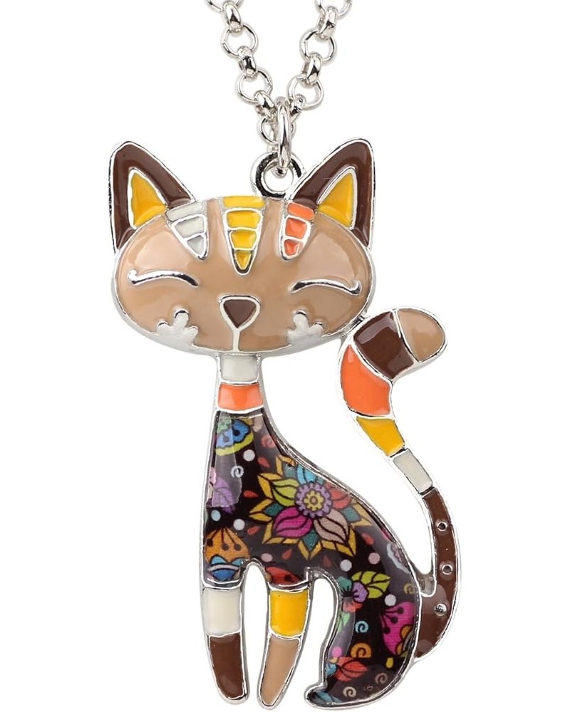 Statement Enamel Alloy Chain Cat Necklaces Pendant Original Design For Women Girls Brown $7.94 Necklaces