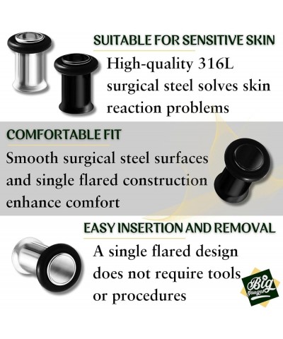 2 Pairs 316L Surgical Steel Black anodized Single Flared Piercing Jewelry Stretcher Ear Plug Earring Lobe Tunnel A02:Black St...