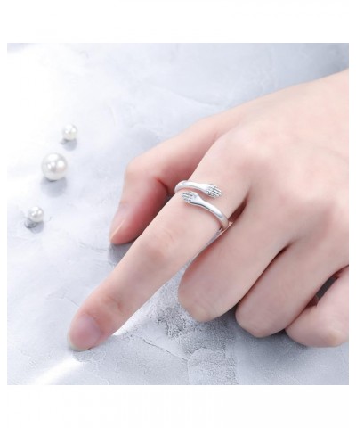 Christmas Day Gifts, Hug Ring,925 Sterling Silver Hug Rings for Women Teen Girls Silver Hugging Hands Open Promise Ring Jewel...