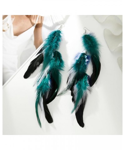 Bohemian Long Feather Earrings for Women Handmade Natural Dangle Tassel Jewelry Style T $10.63 Earrings