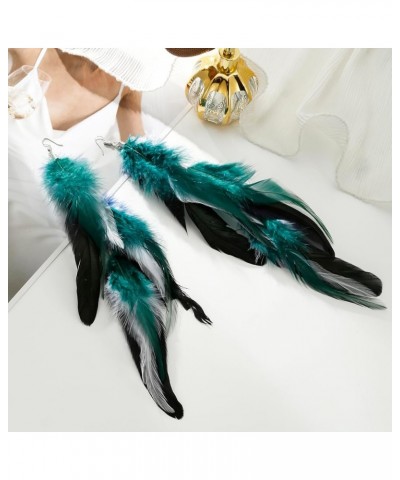 Bohemian Long Feather Earrings for Women Handmade Natural Dangle Tassel Jewelry Style T $10.63 Earrings