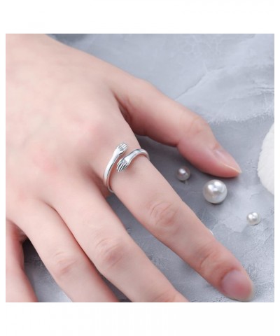 Christmas Day Gifts, Hug Ring,925 Sterling Silver Hug Rings for Women Teen Girls Silver Hugging Hands Open Promise Ring Jewel...