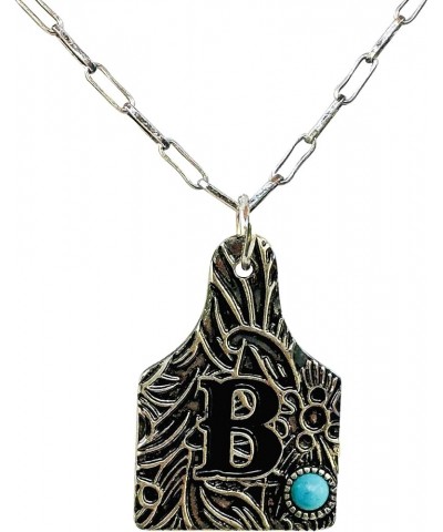 Western Boho Cattle Tag Letter A-Z with Turquoise Pendant Initial Monogram Necklace B $11.59 Necklaces