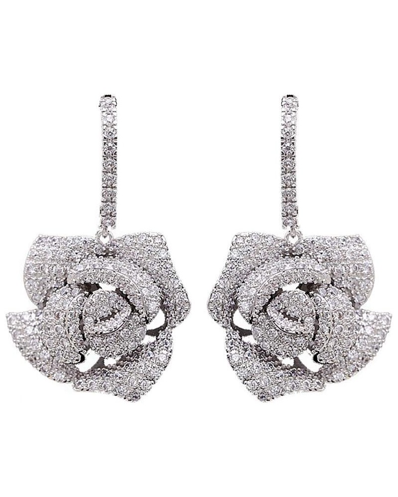 Huggie CZ Flower Dangle Stud Earrings for Women Girls with Charms Fashion Luxury Pave Rhinestone Filigree Camellia Rose Daint...