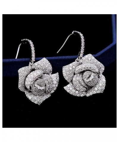 Huggie CZ Flower Dangle Stud Earrings for Women Girls with Charms Fashion Luxury Pave Rhinestone Filigree Camellia Rose Daint...