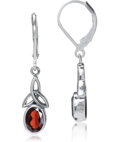 925 Sterling Silver Triquetra Celtic Knot Leverback Dangle Earrings Natural Garnet - January white gold plated $12.50 Earrings