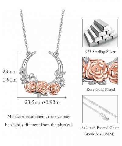 Rose Moon Necklace 925 Sterling Silver Crescent Moon Necklaces for Women Rose Flower Moon Necklace with Rose Gold Jewelry Gif...