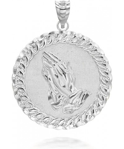 Solid 925 Sterling Silver Praying Hands Cuban Link Round Frame Pendant Necklace and Pendant Only Pendant Only $38.15 Necklaces