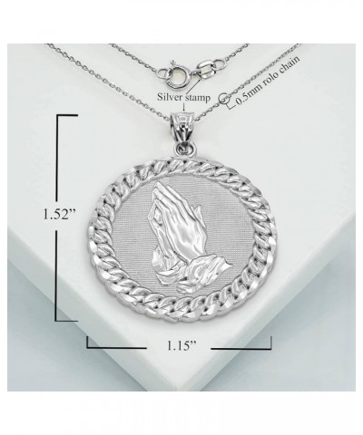 Solid 925 Sterling Silver Praying Hands Cuban Link Round Frame Pendant Necklace and Pendant Only Pendant Only $38.15 Necklaces