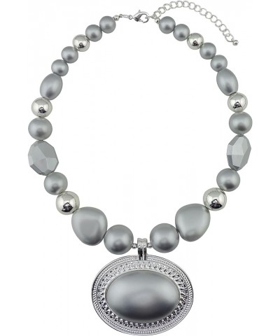 Statement Beads Chunky Collar Pendant Necklace matt silver $10.02 Necklaces