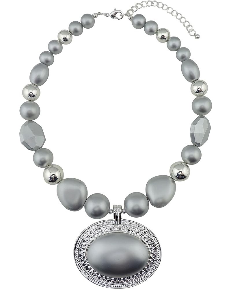 Statement Beads Chunky Collar Pendant Necklace matt silver $10.02 Necklaces