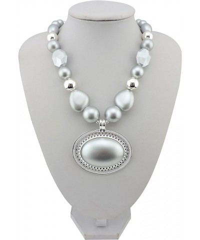 Statement Beads Chunky Collar Pendant Necklace matt silver $10.02 Necklaces