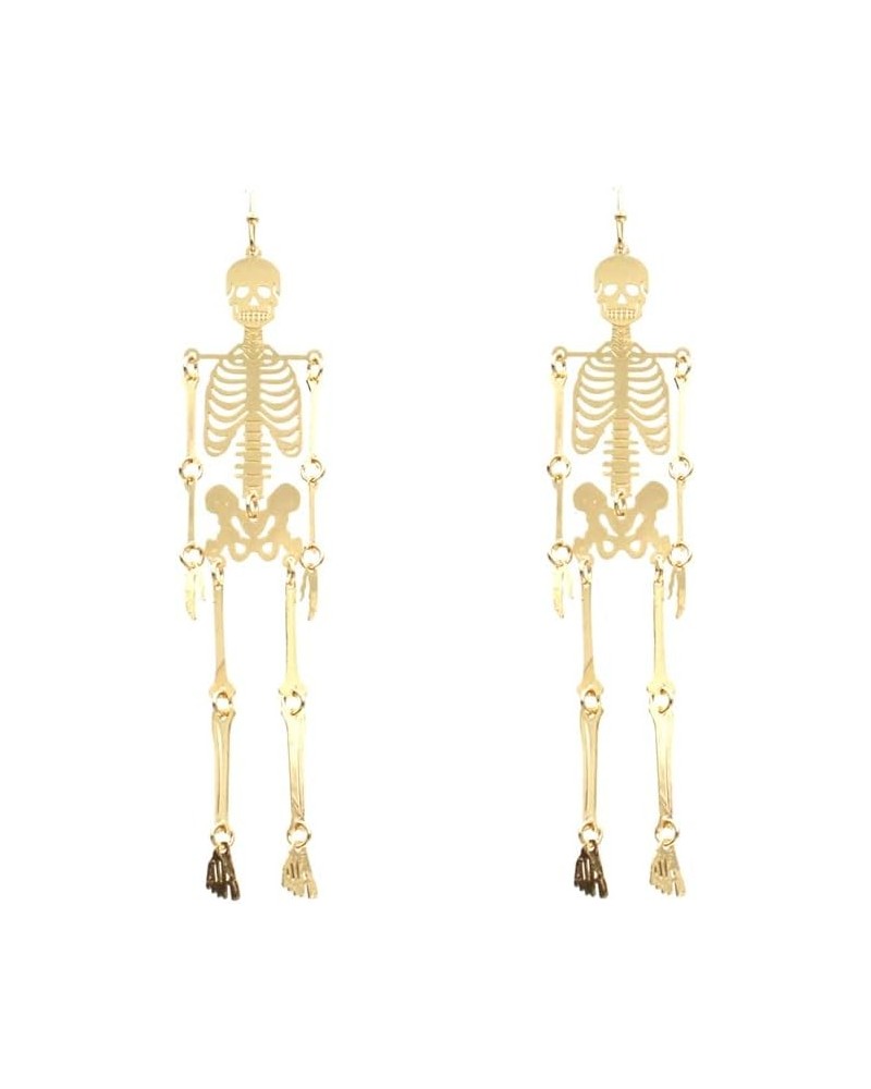 Filigree Halloween Hook Earrings - Skull Cutout, Lightweight, Metallic, Skeleton, For Women, Spook Skeleton/Gold $11.96 Earrings