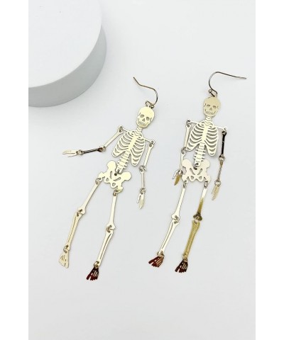 Filigree Halloween Hook Earrings - Skull Cutout, Lightweight, Metallic, Skeleton, For Women, Spook Skeleton/Gold $11.96 Earrings