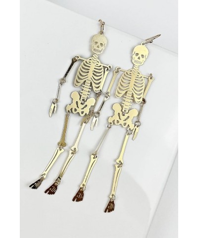 Filigree Halloween Hook Earrings - Skull Cutout, Lightweight, Metallic, Skeleton, For Women, Spook Skeleton/Gold $11.96 Earrings