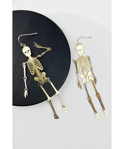 Filigree Halloween Hook Earrings - Skull Cutout, Lightweight, Metallic, Skeleton, For Women, Spook Skeleton/Gold $11.96 Earrings