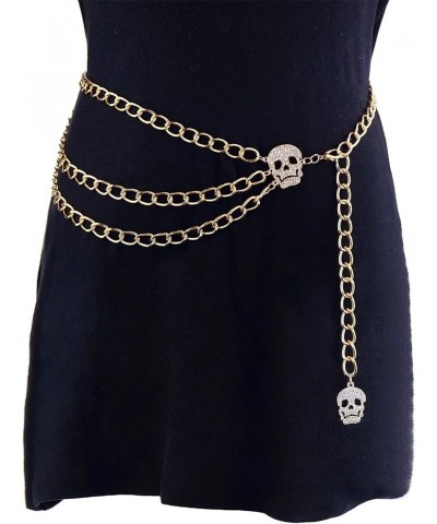 Multilayer Chain Belts 14K Gold Waist Belt for Women Metal Body Chainfor Ladies Dresses Crystal Skull Gold Large(130cm/51.2in...