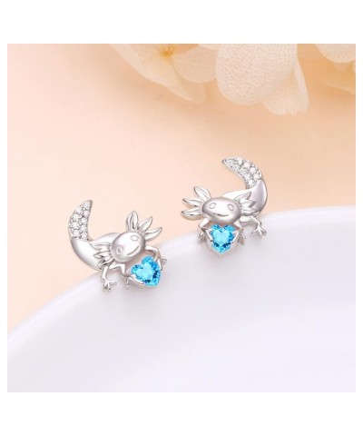 Axolotl Earrings/Necklace/Ring for Women Girls 925 Sterling Silver Hypoallergenic Axolotl Stud/Hoop Earrings Birthstone Cute ...