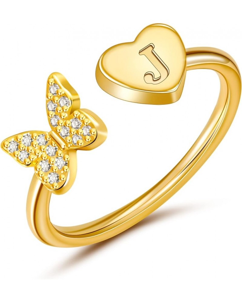 Gold Initial Ring for Women Stackable Letter Open Rings for Teen Girls Cute Gold Butterfly Rings CZ Inlaid Rings Aesthetic Je...