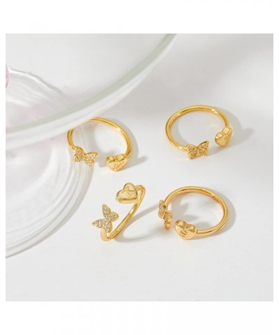 Gold Initial Ring for Women Stackable Letter Open Rings for Teen Girls Cute Gold Butterfly Rings CZ Inlaid Rings Aesthetic Je...