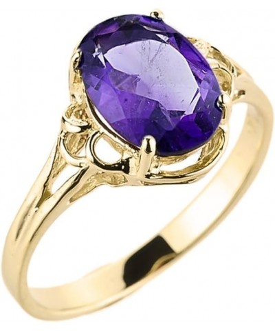 14k Yellow Gold February Birthstone Genuine Oval Amethyst Gemstone Solitaire Ring $134.00 Rings