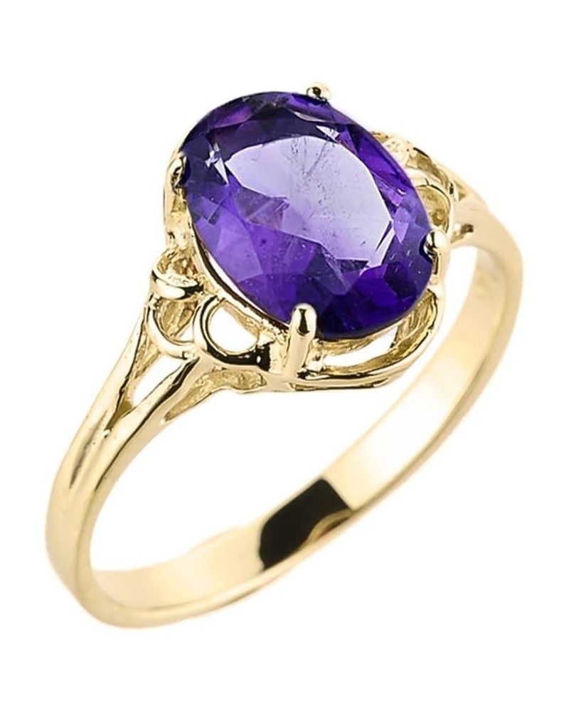 14k Yellow Gold February Birthstone Genuine Oval Amethyst Gemstone Solitaire Ring $134.00 Rings