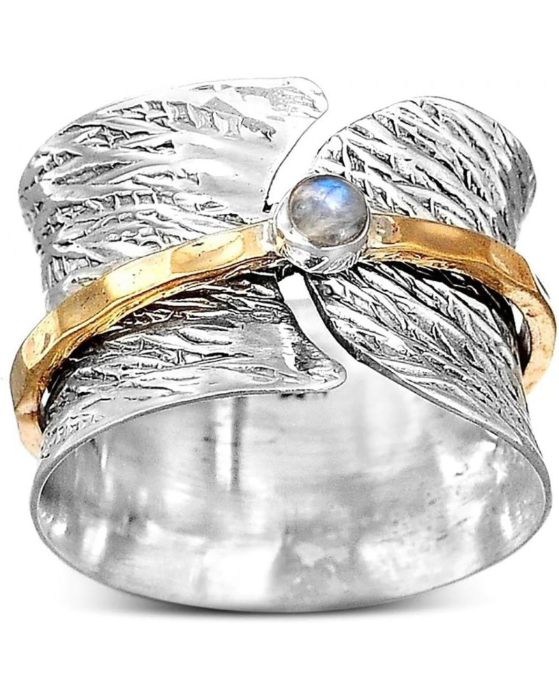 Moonstone Spinner Ring for Women Anxiety Ring Stress Relief Ring Vintage Wide Band Ring Fidget Meditation Ring Silver Chunky ...