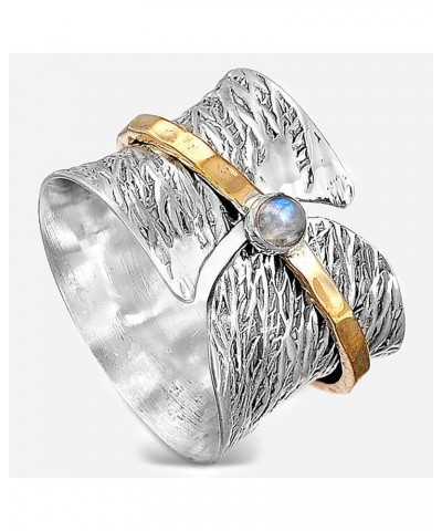 Moonstone Spinner Ring for Women Anxiety Ring Stress Relief Ring Vintage Wide Band Ring Fidget Meditation Ring Silver Chunky ...