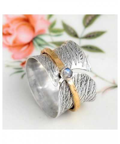 Moonstone Spinner Ring for Women Anxiety Ring Stress Relief Ring Vintage Wide Band Ring Fidget Meditation Ring Silver Chunky ...