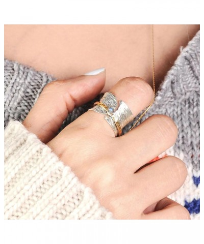 Moonstone Spinner Ring for Women Anxiety Ring Stress Relief Ring Vintage Wide Band Ring Fidget Meditation Ring Silver Chunky ...