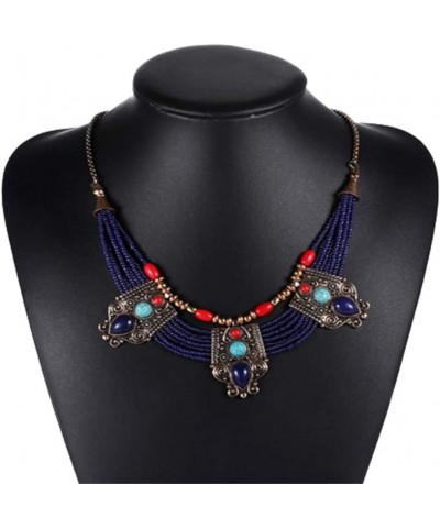 Boho Rhinestones Necklace,Women's Multilayer Beads Rhinestones Inlaid Statement Chain Bib Necklace Blue (White) Blue $11.79 N...