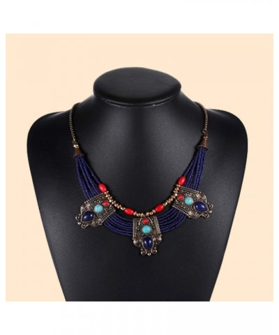 Boho Rhinestones Necklace,Women's Multilayer Beads Rhinestones Inlaid Statement Chain Bib Necklace Blue (White) Blue $11.79 N...