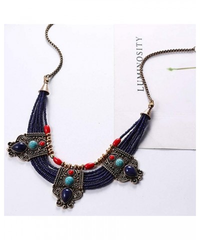 Boho Rhinestones Necklace,Women's Multilayer Beads Rhinestones Inlaid Statement Chain Bib Necklace Blue (White) Blue $11.79 N...