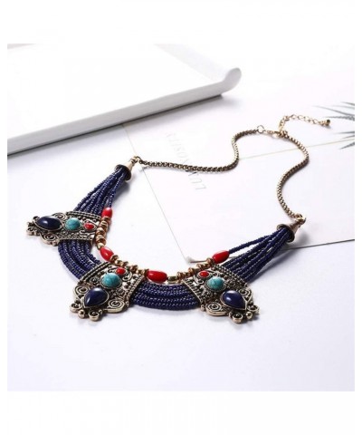 Boho Rhinestones Necklace,Women's Multilayer Beads Rhinestones Inlaid Statement Chain Bib Necklace Blue (White) Blue $11.79 N...