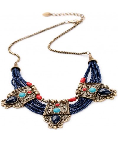 Boho Rhinestones Necklace,Women's Multilayer Beads Rhinestones Inlaid Statement Chain Bib Necklace Blue (White) Blue $11.79 N...