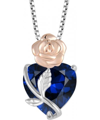 Heart Birthstone Necklace 925 Sterling Silver Rose Flower Pendant Jewelry for Women 09-Sapphire-Sept $34.44 Necklaces